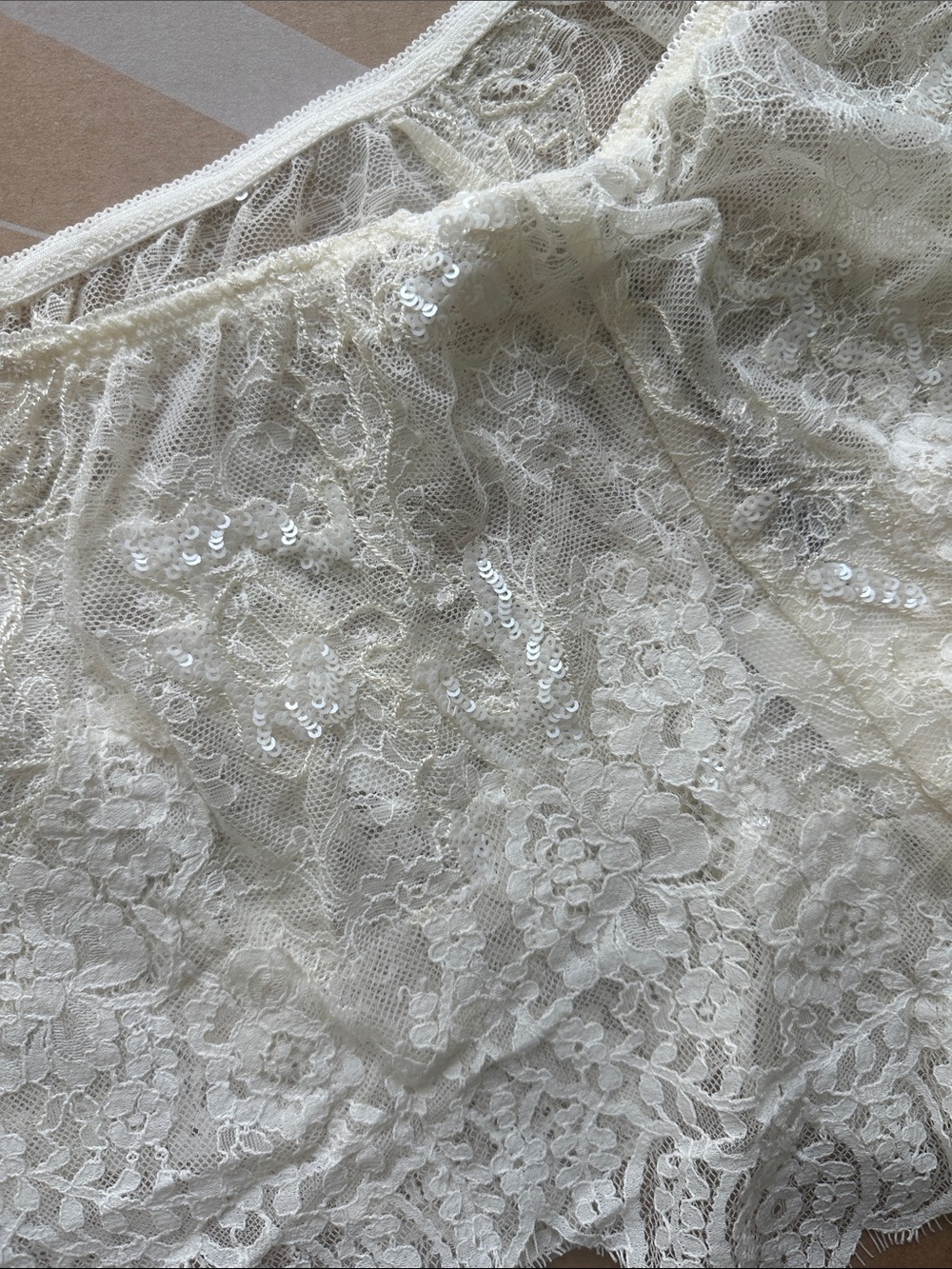 SEQUIN LACE SHORTS 
Zara Cream Lace Sleep Shorts - Picture 10 of 12